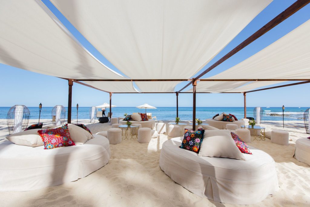 Amazing lounging area at a Cabo beach wedding