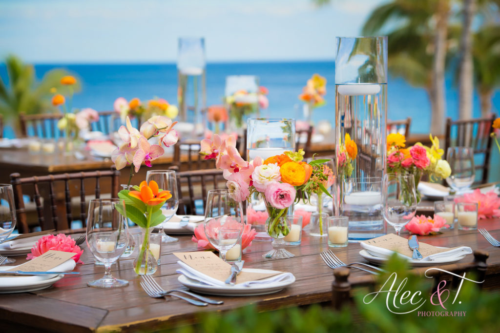 table settings at Mexico beach wedding