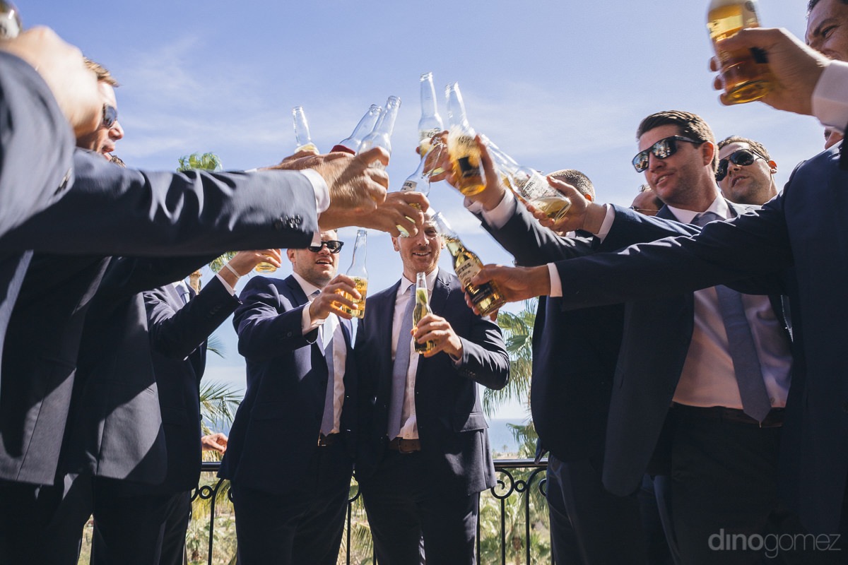 Cabo del Sol wedding groomsmen celebrate