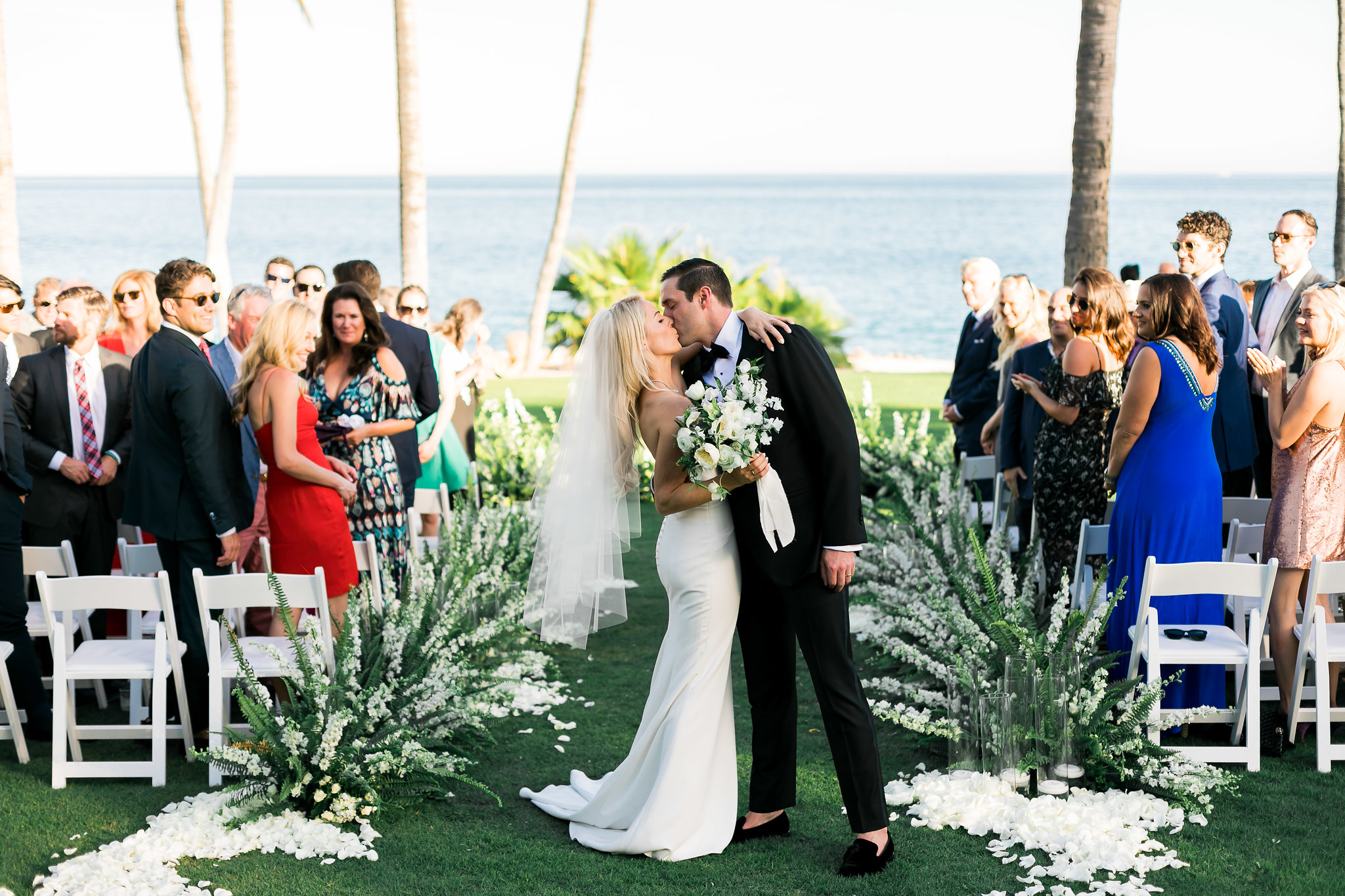 the happy couple at their White Wedding At The One & Only Palmilla
