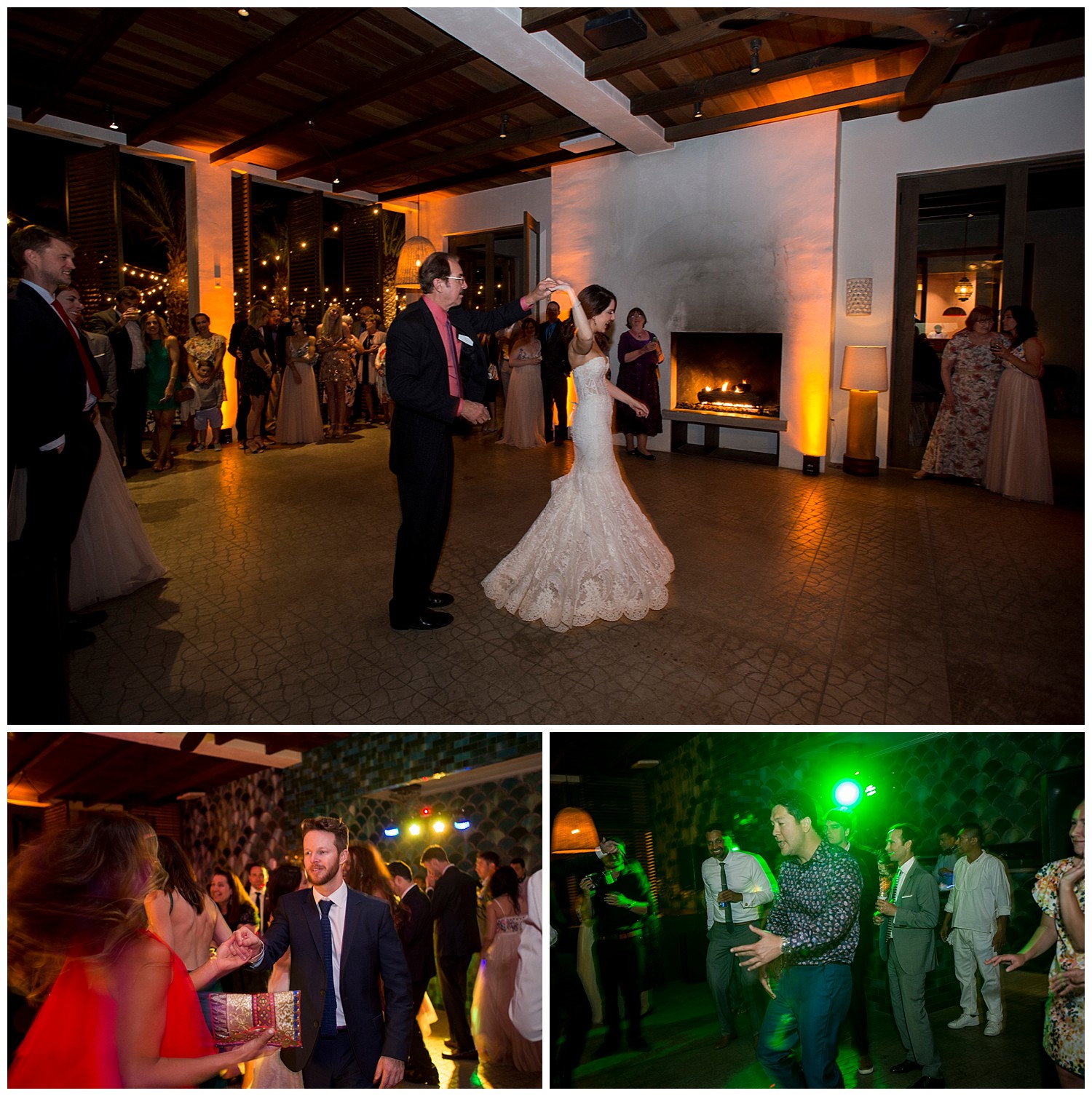 bride and groom take their first dance at wedding in Todos Santos