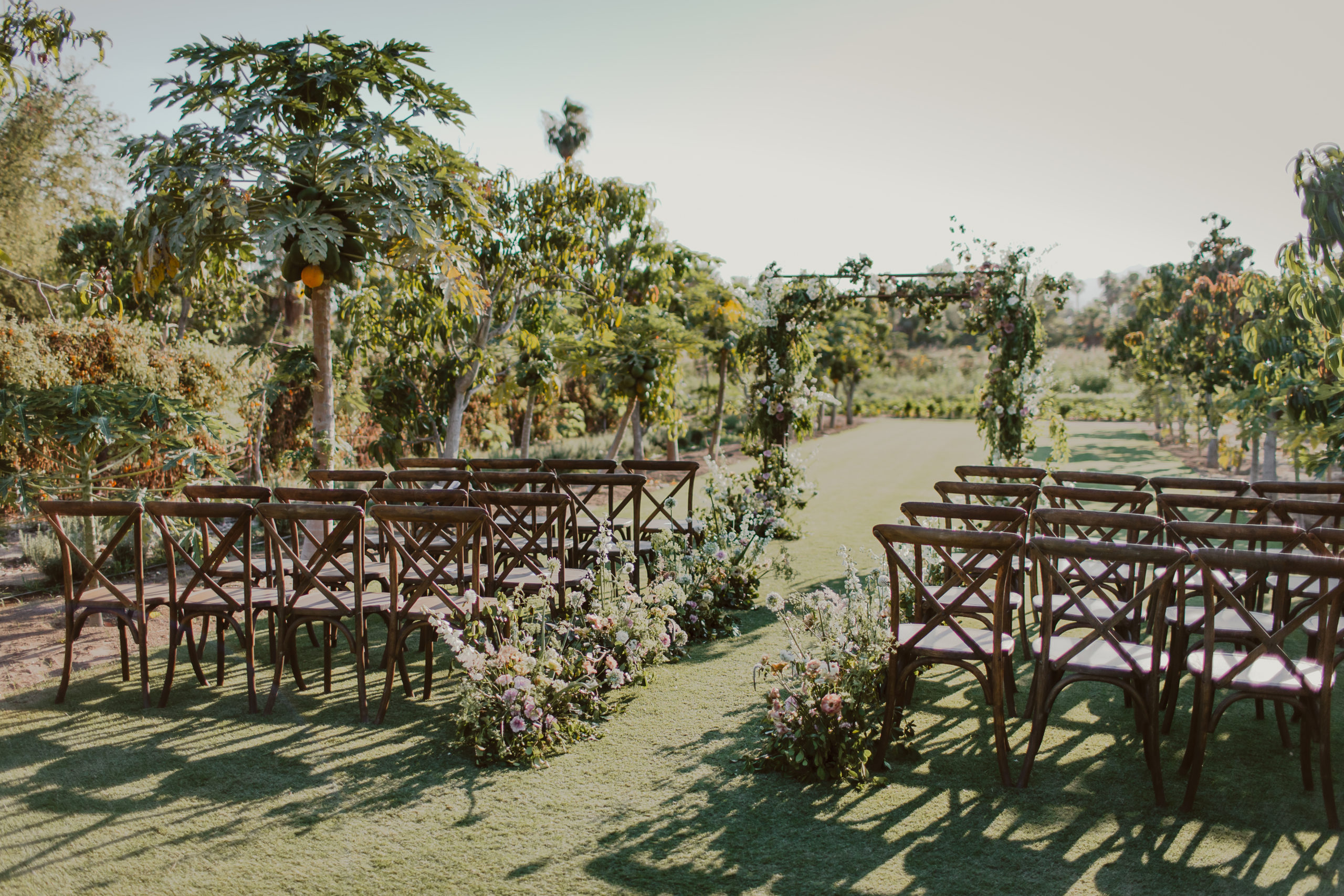 spectacular ceremony area at June wedding at Flora Farms