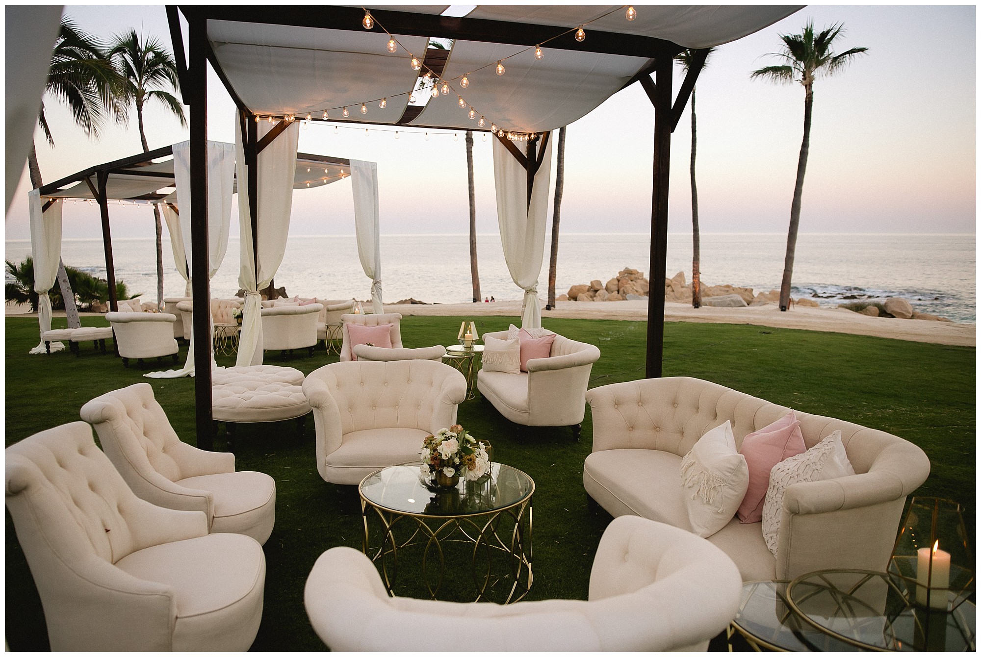 breath-taking lounging area at a One&Only Palmilla wedding