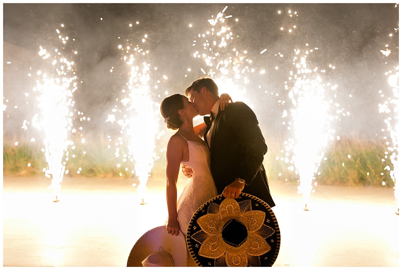 fire works display and sombreros in hand at a wedding at JW Marriott San Jose del Cabo