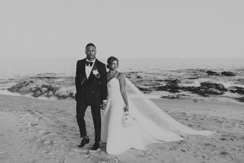 bride and groom on the beach at Solaz